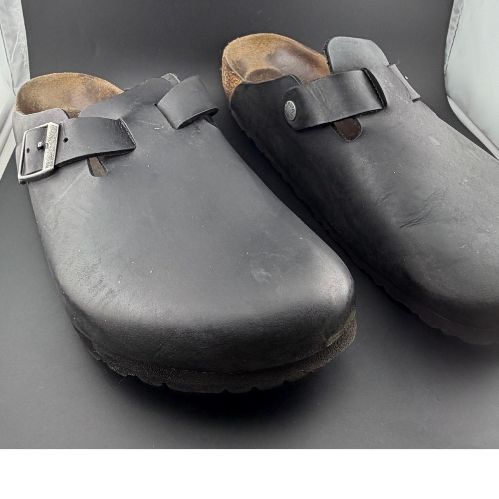 Birkenstock Boston-Oiled Leather Clogs, Black, Slip On Mules, Mens 12, EU 45